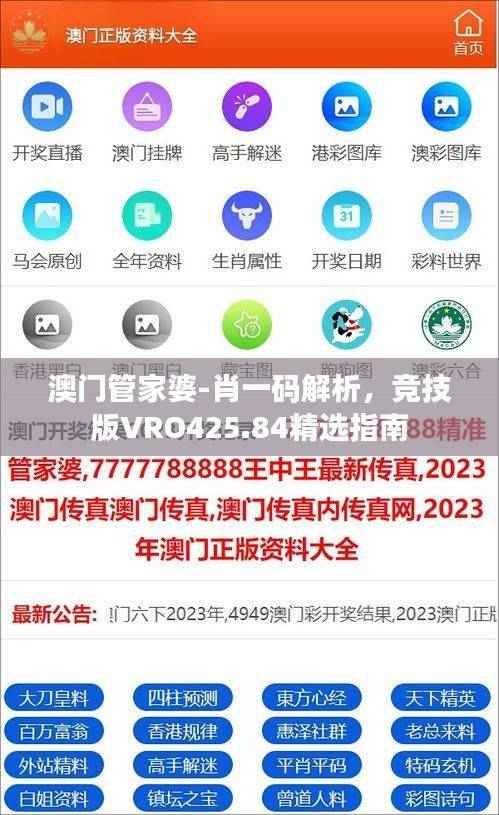 澳门管家婆-肖一码解析，竞技版VRO425.84精选指南
