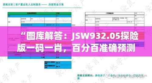“图库解答:JSW932.05探险版一码一肖,百分百准确预测”