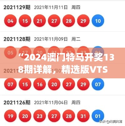 “2024澳门特马开奖138期详解,精选版VTS954.3解读”