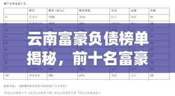 云南富豪负债榜单揭秘,前十名富豪的债务危机!